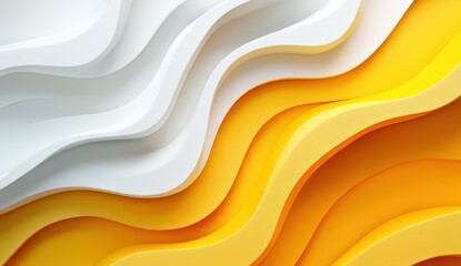Poster - Abstract wavy shapes in white and yellow