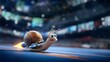 © www.freund-foto.de - 3D-Rendering einer Rennschnecke mit Flammeneffekt auf einer Rennstrecke mit unscharfem Hintergrund