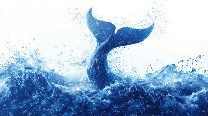 Fototapete - Ocean wave gracefully merges into a whale tail showcasing fluid dynamics in a vibrant marine environment