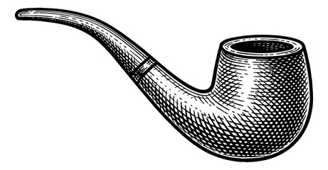 Wall Mural - engraved illustration of a smoking pipe in black and white with detailed texture