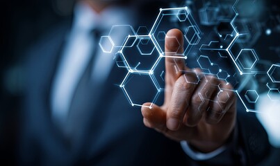 Business professional interacting with digital network technology