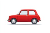 A cartoon illustration of a red compact car isolated on a white background in a side view shot