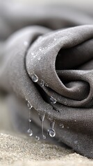 Poster - Exploring intricate textures of fabric intertwined with sand and droplets under bright sunlight