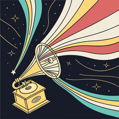 Wall Mural - Abstract light waves surrounding a golden trophy in outer space