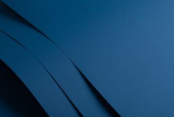 Aufkleber - Paper background with matte texture. Layered curved sheets in navy, royal blue, deep blue, and ocean blue tones, sleek soft surface, elegant moody contrast, stylish monochrome composition..
