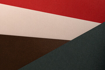 Aufkleber - Paper background with matte texture. Layered geometric surface in crimson red, champagne, chocolate brown, and pine green tones, sleek finish, elegant contrast, rich modern composition..