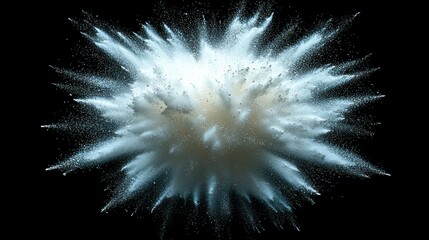Wall Mural - Exploding powder cloud, white and grey hues on black background