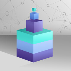 Wall Mural - 3d layered cube for data visualisation and business intelligence, statistics, analytics, cloud quant