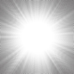 Leinwandbilder - Halftone gradient sun rays pattern. abstract halftone vector dots background. monochrome dots pattern. pop art, comic small dots. star rays halftone poster. shine, explosion. sunrise rays background.
