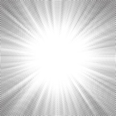 Leinwandbilder - Halftone gradient sun rays pattern. abstract halftone vector dots background. monochrome dots pattern. pop art, comic small dots. star rays halftone poster. shine, explosion. sunrise rays background.