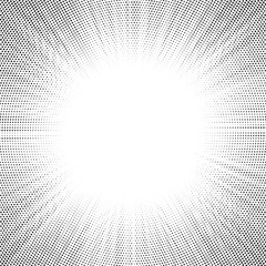 Poster - Dotwork noise burst beam background. Black noise stipple dots sunburst pattern. Motion, explosion effect. Abstract dotwork banner with star flash. Radial ray grunge pattern. Abstract sunbeam. 