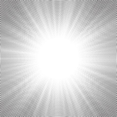 Poster - Dotwork noise burst beam background. Black noise stipple dots sunburst pattern. Motion, explosion effect. Abstract dotwork banner with star flash. Radial ray grunge pattern. Abstract sunbeam. 