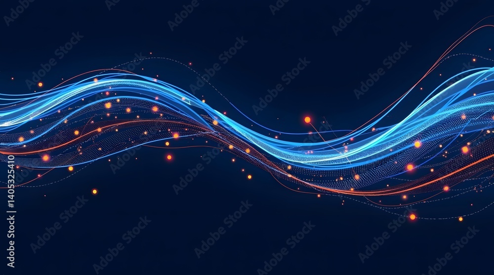 Abstract blue and orange energy wave on dark background. Dynamic ...