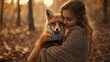 © Adam - Embracing autumn a woman and her fox in a forest wonderland