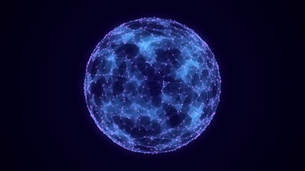 Wall Mural - futuristic blue sphere of particles and lines. network connection big data. abstract technology back