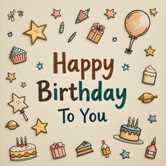 Fototapete - Happy Birthday card with hand drawn elements. Vector illustration for your design (손으로 그린 ​​요소가 담긴 생일 축하 카드. 디자인에 활용할 수 있는 벡터 일러스트)
