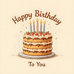 Fototapete - Happy birthday greeting card with cake and candles. Vector Illustration. (케이크와 촛불이 있는 생일 축하 카드. 벡터 일러스트입니다.)