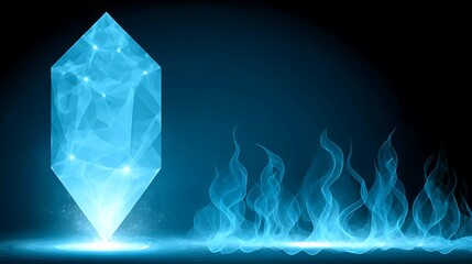 Wall Mural - glowing crystal, blue flames, abstract art of excellence in splendor beyond compare with grace