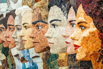 Aufkleber - Mosaic representing faces from diverse cultures illustrating unity and diversity from across the globe