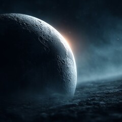 Wall Mural - an artist's impression of the moon in the dark night sky, illuminated by a bright light the moon is 