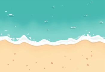 Wall Mural - Cartoon Beach Scene with Turquoise Water and White Waves