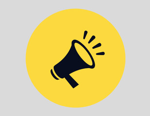 Wall Mural - Yellow circle with black megaphone icon