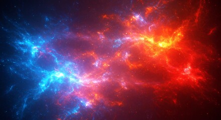 Wall Mural - Abstract Nebula Space Art with Blue and Red Glowing Energy