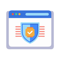 Poster - Browser Window with Shield and Chip Icon – Cybersecurity and Data Protection Symbol