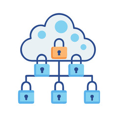 Leinwandbilder - Cloud Network with Multiple Locks Icon Representing Multi-Layered Cloud Security and Protected Data