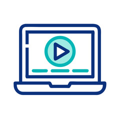 Fototapete - Laptop with Play Button Icon Representing Digital Media Playback and Online Streaming