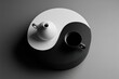 © whitestorm - A conceptual representation of Yin and Yang with a teapot and a teacup, embodying balance and harmony, showcasing contrasting elements in a minimalist setting.