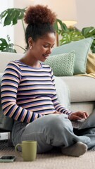 Fototapete - Woman, student and typing on laptop at house for scholarship application, college essay and schedule. Female person, online and feedback for education course, university enrollment and exam results