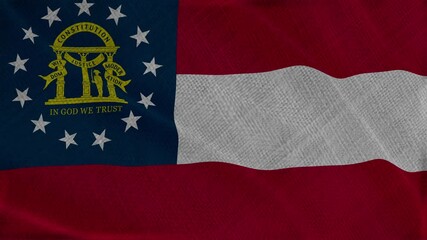 Flag of Georgia , USA States Georgia  3D Animation flag waving in the wind. 4K Georgia  Flag Animation waving with fabric texture.
