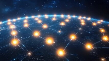Wall Mural - futuristic digital network connecting nodes across earth with glowing blue lines and stars in the ba