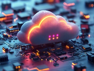 Fototapete - Cloud Technology in a Futuristic Cityscape