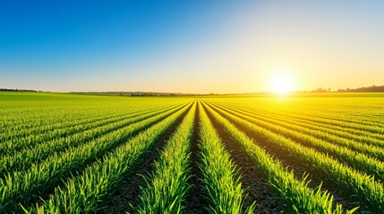 agriculture field at farm dawn with sun rise light, finely textured rye stalks with clear grains, br