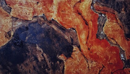 Poster - abstract cracked stone texture with orange and black earthy patterns for wall art, background, design or print


