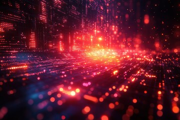 Wall Mural - vibrant digital landscape with luminous particles and flowing light patterns at night