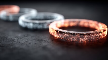 Wall Mural - glowing ring with digital network pattern on textured surface