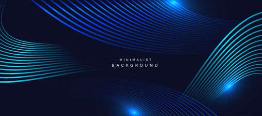 Fototapete - Dark minimalist background with glowing curved lines vector.