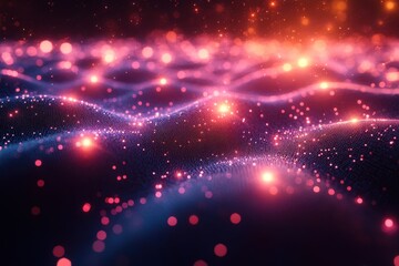 Wall Mural - colorful abstract waves with glowing particles create a mesmerizing visual effect at dusk