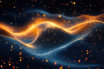Wall Mural - swirling waves of golden light with shimmering particles in a dark background create a mesmerizing v