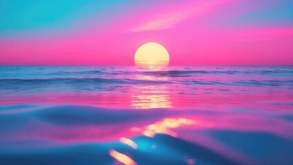 Wall Mural - creative layout of fluorescent hues reflecting a seaside sunset. concept of nature. empty space.