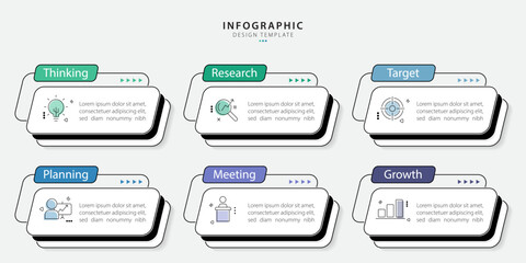 Poster - Infographic template. 6 Step timeline journey, Flat simple infographics design template. presentation graph. Business concept with numbers 6 options or steps vector illustration.