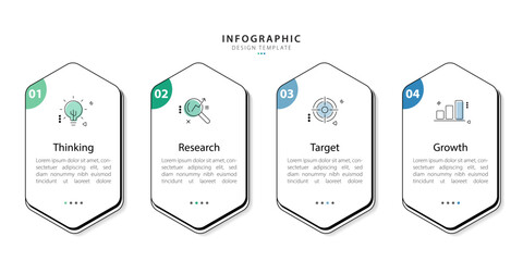 Poster - Business infographic template. 4 Step timeline journey. Process diagram, 4 options on white background, Infograph elements vector illustration.