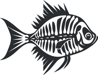 stylized illustration of a fish skeleton highlighting the anatomical structure and design.