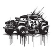 © orion - Gritty Demolition Derby Car Illustration in Black and White Vector Style