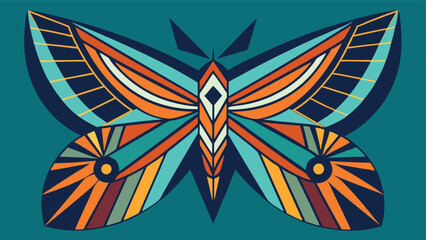 Aufkleber - Colorful geometric butterfly illustration showcasing vibrant patterns and bold shapes against a teal background