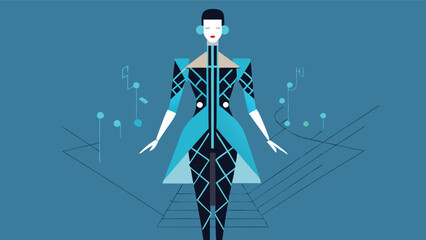 Aufkleber - Stylized figure in futuristic attire engages with musical elements in a vibrant digital environment