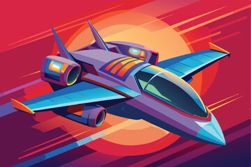 Poster - Futuristic jet aircraft soaring through vibrant skies with dynamic colors in a high-speed flight